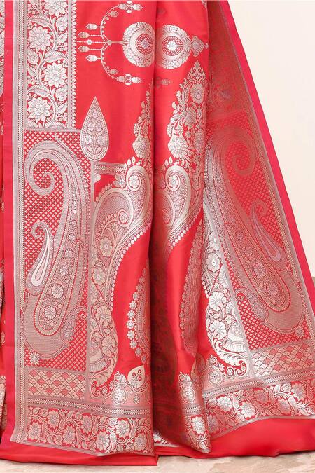Buy Naaritva India Red Silk Embroidery Ornate Paisley Woven Banarasi Saree With Running Blouse Online at Aza Fashions Buy_Naaritva India_Red Silk Embroidery Ornate Paisley Woven Banarasi Saree With Running Blouse _Online_at_Aza_Fashions
