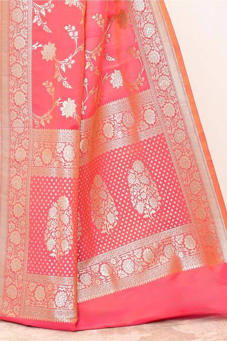 Buy Naaritva India Pink Silk Embroidery Crest Fleur Jaal Woven Banarasi Saree With Running Blouse Online at Aza Fashions Buy_Naaritva India_Pink Silk Embroidery Crest Fleur Jaal Woven Banarasi Saree With Running Blouse _Online_at_Aza_Fashions