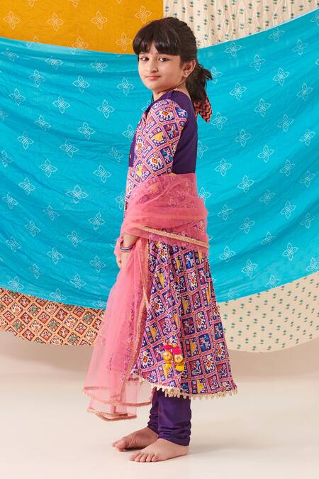 Cute Couture Purple Muslin Silk Print Folklore Motif Jaal Patola Anarkali Set Online at Aza Fashions Cute Couture_Purple Muslin Silk Print Folklore Motif Jaal Patola Anarkali Set _Online_at_Aza_Fashions