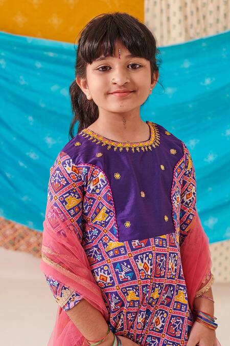 Buy Cute Couture Purple Muslin Silk Print Folklore Motif Jaal Patola Anarkali Set Online at Aza Fashions Buy_Cute Couture_Purple Muslin Silk Print Folklore Motif Jaal Patola Anarkali Set _Online_at_Aza_Fashions