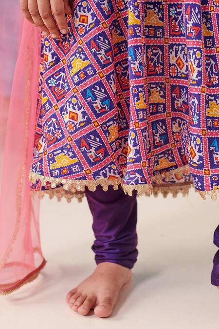 Shop Cute Couture Purple Muslin Silk Print Folklore Motif Jaal Patola Anarkali Set Online at Aza Fashions Shop_Cute Couture_Purple Muslin Silk Print Folklore Motif Jaal Patola Anarkali Set _Online_at_Aza_Fashions