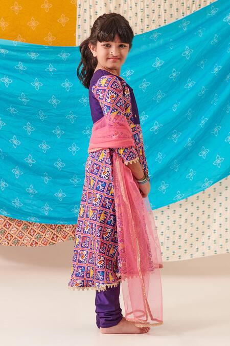 Cute Couture Purple Muslin Silk Print Folklore Motif Jaal Patola Anarkali Set at Aza Fashions Cute Couture_Purple Muslin Silk Print Folklore Motif Jaal Patola Anarkali Set _at_Aza_Fashions