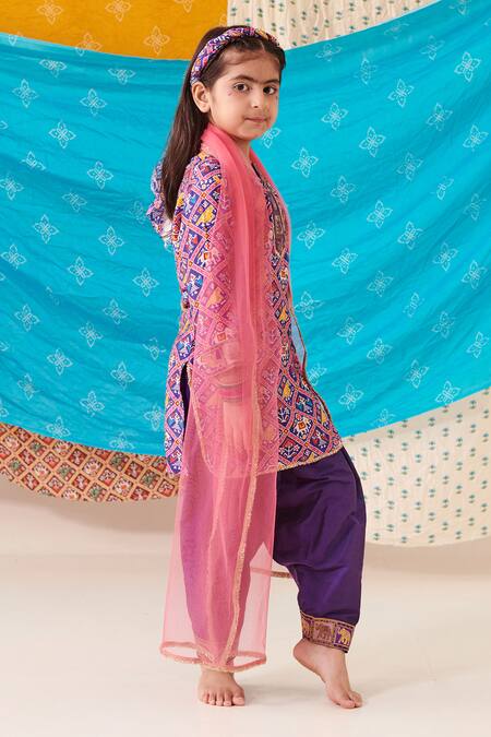 Buy Cute Couture Purple Muslin Silk Print Mosaic Folklore Kurta Salwar Pant Set Online at Aza Fashions Buy_Cute Couture_Purple Muslin Silk Print Mosaic Folklore Kurta Salwar Pant Set _Online_at_Aza_Fashions