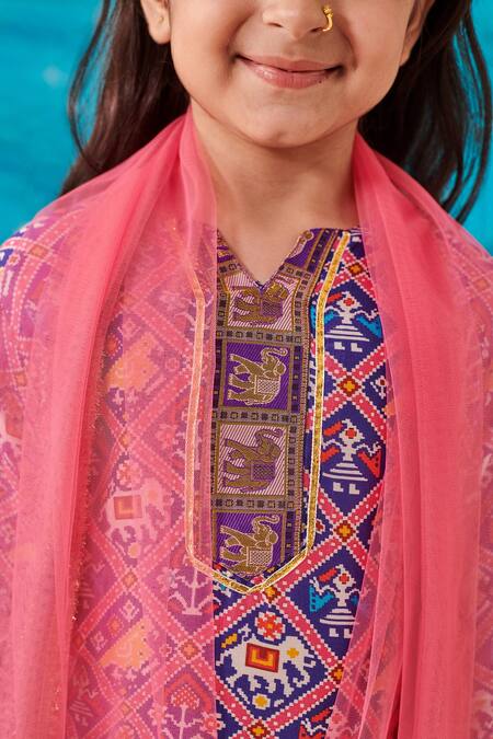 Shop Cute Couture Purple Muslin Silk Print Mosaic Folklore Kurta Salwar Pant Set Online at Aza Fashions Shop_Cute Couture_Purple Muslin Silk Print Mosaic Folklore Kurta Salwar Pant Set _Online_at_Aza_Fashions