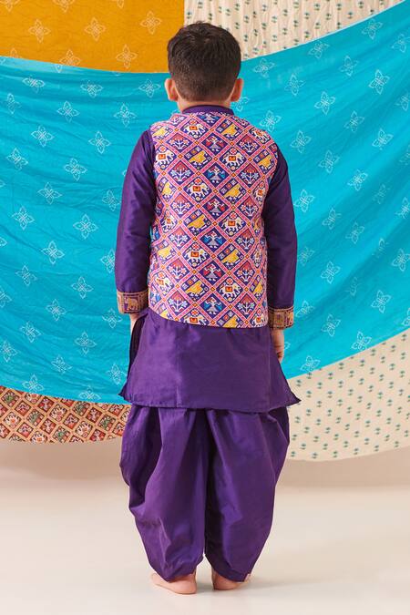 Shop Cute Couture Purple Silk Print Elephant Motif Mosaic Bundi Kurta Set at Aza Fashions Shop_Cute Couture_Purple Silk Print Elephant Motif Mosaic Bundi Kurta Set _at_Aza_Fashions