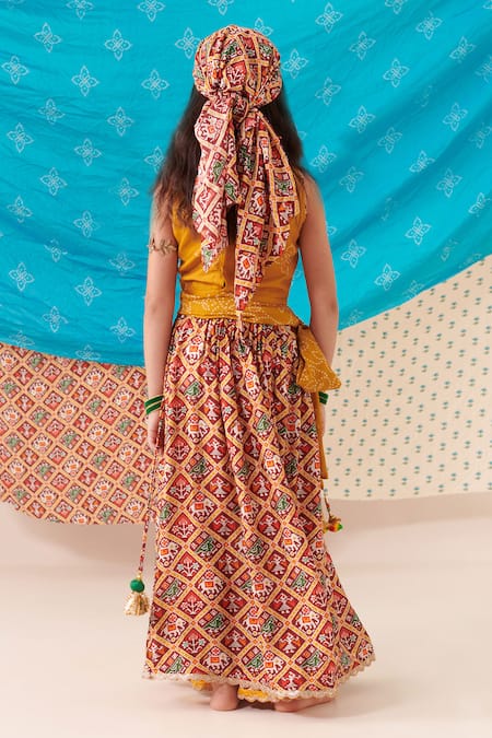 Cute Couture Phool Blossom Embroidered Top & Patola Lehenga Set 