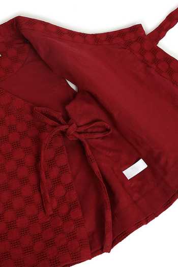 Tiber Taber_Maroon Cotton Self Woven Bundi Kurta Set _at_Aza_Fashions