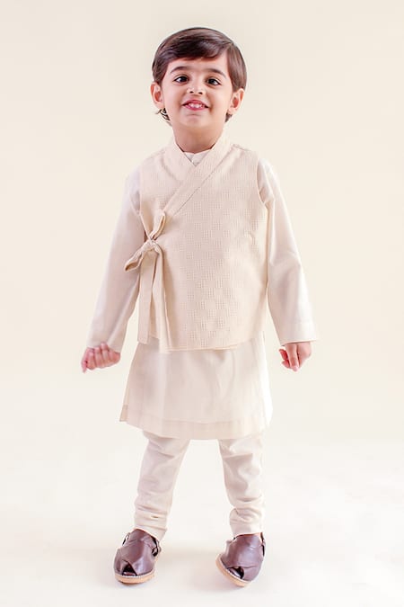 Shop Tiber Taber Cream Cotton Self Design Woven Bundi Kurta Set at Aza Fashions Shop_Tiber Taber_Cream Cotton Self Design Woven Bundi Kurta Set _at_Aza_Fashions