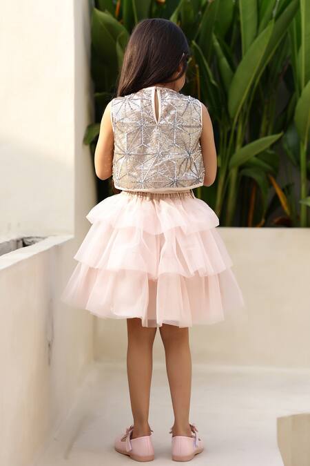 Shop Janyas Closet Ivory Satin Silk Embroidered Sequin Tiered Skirt With Blouse at Aza Fashions Shop_Janyas Closet_Ivory Satin Silk Embroidered Sequin Tiered Skirt With Blouse_at_Aza_Fashions