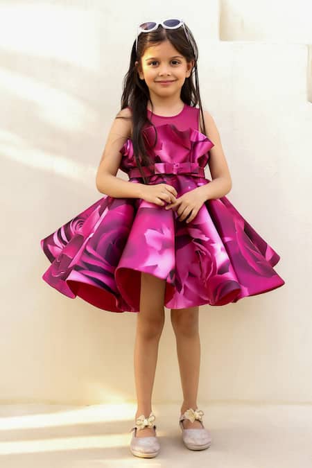 Buy_Janyas Closet_Wine Satin, Organza, Linen Hand Tucked Drape Printed Dress _Online_at_Aza_Fashions