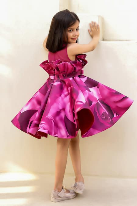 Shop_Janyas Closet_Wine Satin, Organza, Linen Hand Tucked Drape Printed Dress _Online_at_Aza_Fashions