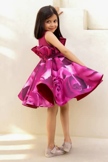 Janyas Closet_Wine Satin, Organza, Linen Hand Tucked Drape Printed Dress _at_Aza_Fashions