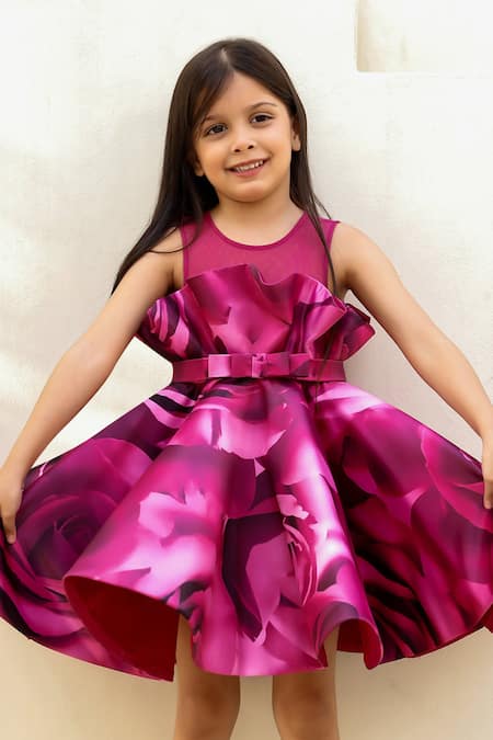 Buy_Janyas Closet_Wine Satin, Organza, Linen Hand Tucked Drape Printed Dress 