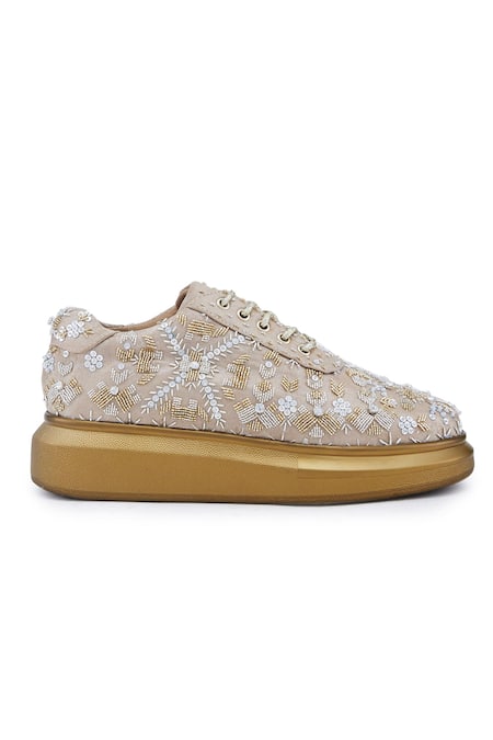 Shop Anaar Gold Me And Mine Sequin Geometric Butti Sneakers Online at Aza Fashions Shop_Anaar_Gold Me And Mine Sequin Geometric Butti Sneakers _Online_at_Aza_Fashions