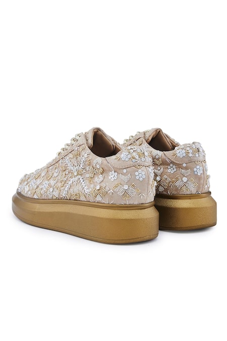 Anaar Gold Me And Mine Sequin Geometric Butti Sneakers at Aza Fashions Anaar_Gold Me And Mine Sequin Geometric Butti Sneakers _at_Aza_Fashions