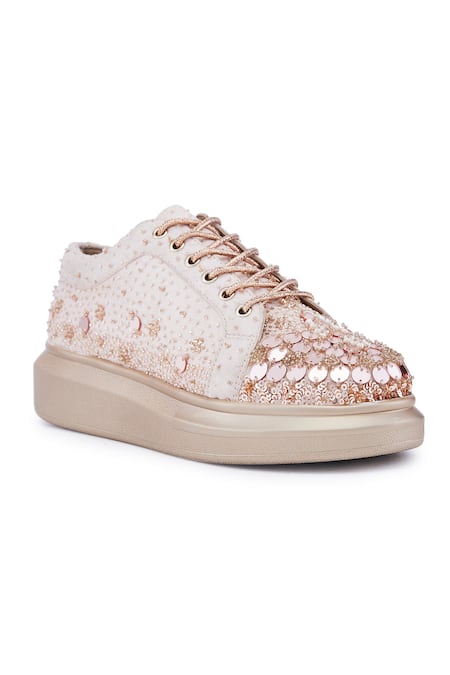 Buy_Anaar_Rose Gold Main Squeeze Sequin Scatter Sneakers _Online_at_Aza_Fashions