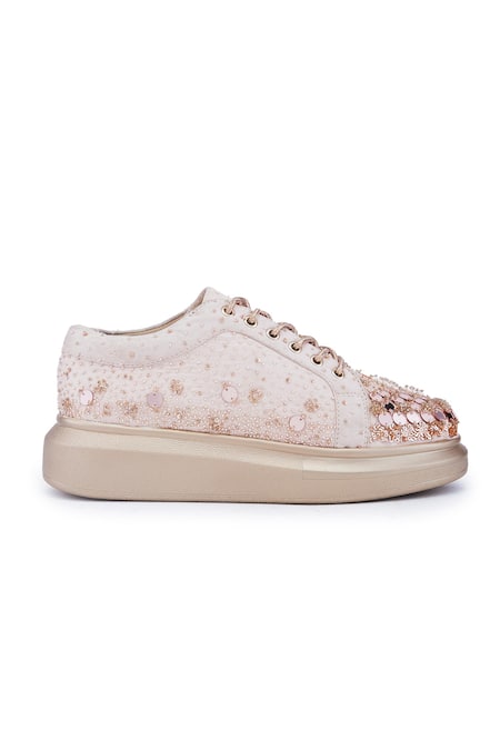 Shop_Anaar_Rose Gold Main Squeeze Sequin Scatter Sneakers _Online_at_Aza_Fashions