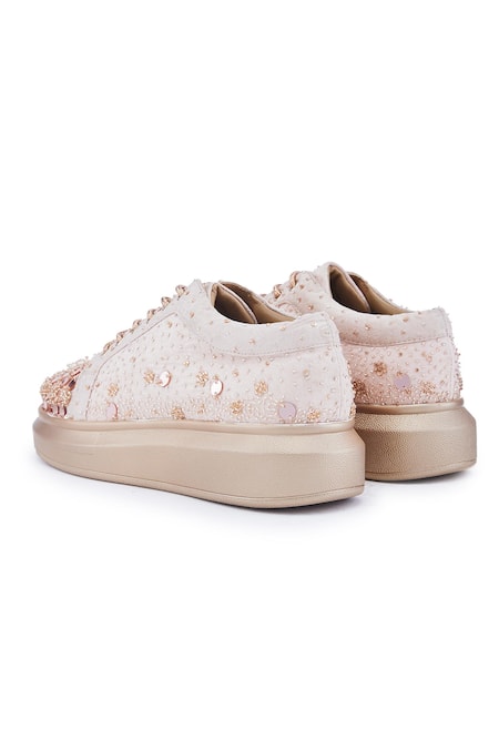 Anaar_Rose Gold Main Squeeze Sequin Scatter Sneakers _at_Aza_Fashions