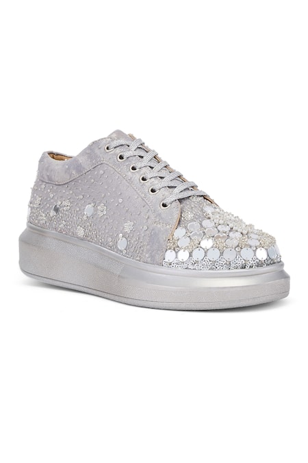 Anaar Silver Sequin Embellished Sneakers Online at Aza Fashions Anaar_Silver Sequin Embellished Sneakers _Online_at_Aza_Fashions