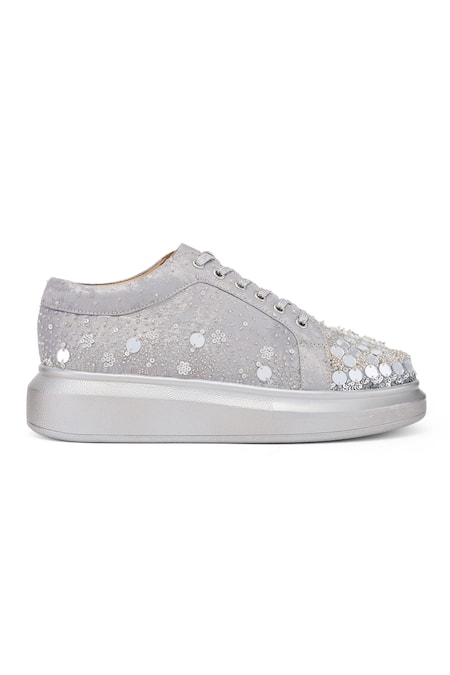 Buy Anaar Silver Sequin Embellished Sneakers Online at Aza Fashions Buy_Anaar_Silver Sequin Embellished Sneakers _Online_at_Aza_Fashions