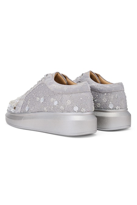 Shop Anaar Silver Sequin Embellished Sneakers Online at Aza Fashions Shop_Anaar_Silver Sequin Embellished Sneakers _Online_at_Aza_Fashions