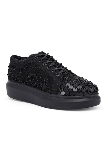 Anaar_Black Captain Chic Tonal Sequin Sneakers _Online_at_Aza_Fashions