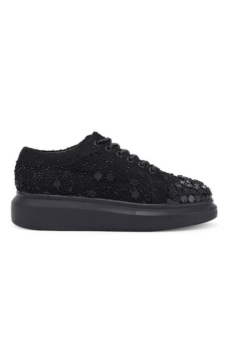 Buy_Anaar_Black Captain Chic Tonal Sequin Sneakers _Online_at_Aza_Fashions