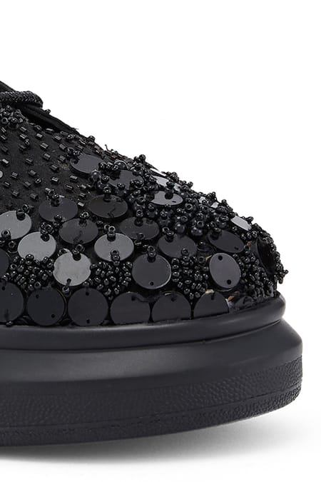 Anaar_Black Captain Chic Tonal Sequin Sneakers _at_Aza_Fashions