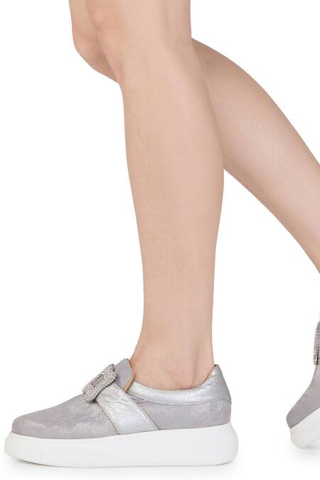 Buy Anaar Silver Haveli 24 Embellished Buckle Sneakers Buy_Anaar_Silver Haveli 24 Embellished Buckle Sneakers