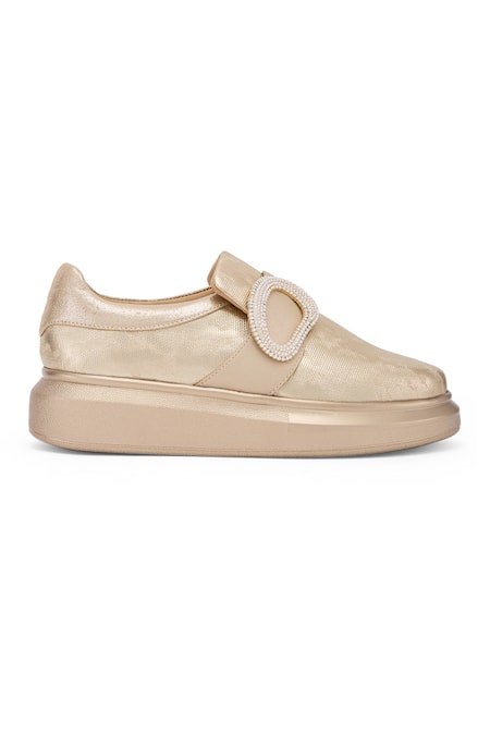 Buy Anaar Gold Maverick Embellished Metallic Sneakers Online at Aza Fashions Buy_Anaar_Gold Maverick Embellished Metallic Sneakers _Online_at_Aza_Fashions