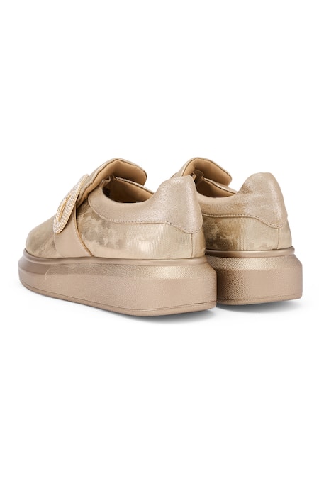 Shop Anaar Gold Maverick Embellished Metallic Sneakers Online at Aza Fashions Shop_Anaar_Gold Maverick Embellished Metallic Sneakers _Online_at_Aza_Fashions