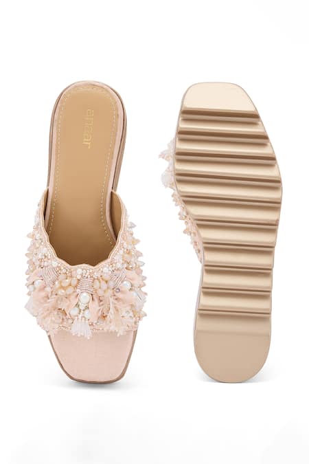 Anaar Embellished Rose Gold Wedge Sandals 