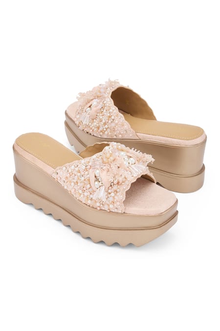 Buy Anaar Rose Gold Embroidery, Rhinestones Embellished Wedge Sandals Online at Aza Fashions Buy_Anaar_Rose Gold Embroidery, Rhinestones Embellished Wedge Sandals _Online_at_Aza_Fashions