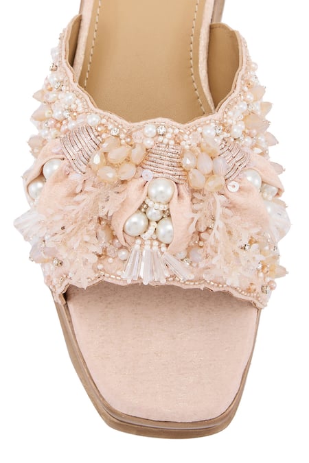 Shop Anaar Rose Gold Embroidery, Rhinestones Embellished Wedge Sandals Online at Aza Fashions Shop_Anaar_Rose Gold Embroidery, Rhinestones Embellished Wedge Sandals _Online_at_Aza_Fashions