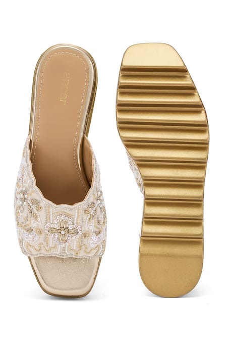 Anaar Love Dot Com Dabka Floral Embroidered Wedge Sandals 