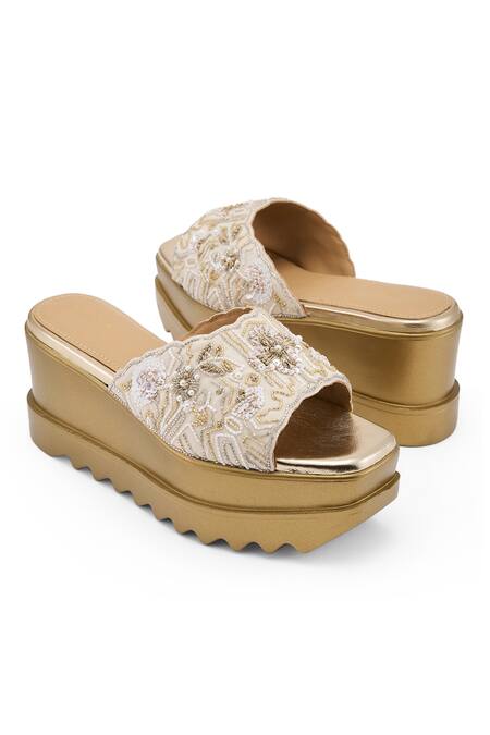Buy Anaar Off White Embroidery, Sequins Love Dot Com Dabka Floral Wedge Sandals Online at Aza Fashions Buy_Anaar_Off White Embroidery, Sequins Love Dot Com Dabka Floral Wedge Sandals _Online_at_Aza_Fashions