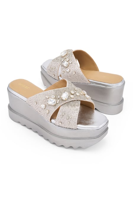 Buy Anaar Silver Sequins, Beads, Crystals Be My Hero Embellished Wedge Sandals Online at Aza Fashions Buy_Anaar_Silver Sequins, Beads, Crystals Be My Hero Embellished Wedge Sandals _Online_at_Aza_Fashions
