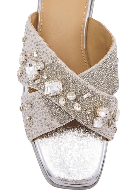 Shop Anaar Silver Sequins, Beads, Crystals Be My Hero Embellished Wedge Sandals Online at Aza Fashions Shop_Anaar_Silver Sequins, Beads, Crystals Be My Hero Embellished Wedge Sandals _Online_at_Aza_Fashions