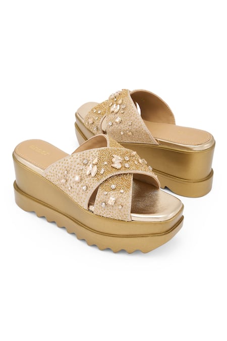 Buy Anaar Gold Sequins, Beads, Crystals Glam Factory Embellished Wedge Sandals Online at Aza Fashions Buy_Anaar_Gold Sequins, Beads, Crystals Glam Factory Embellished Wedge Sandals _Online_at_Aza_Fashions