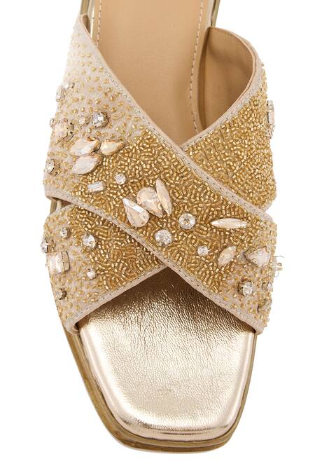 Shop Anaar Gold Sequins, Beads, Crystals Glam Factory Embellished Wedge Sandals Online at Aza Fashions Shop_Anaar_Gold Sequins, Beads, Crystals Glam Factory Embellished Wedge Sandals _Online_at_Aza_Fashions