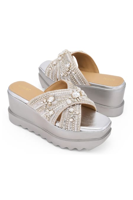 Buy Anaar Silver Sequins, Beads, Crystals Reign Supreme Jewel Embellished Wedge Sandals Online at Aza Fashions Buy_Anaar_Silver Sequins, Beads, Crystals Reign Supreme Jewel Embellished Wedge Sandals _Online_at_Aza_Fashions