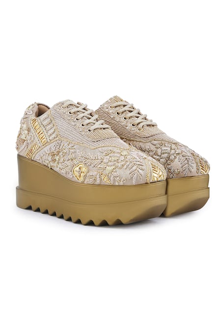 Anaar Noorani Sadi Floral Embroidered Wedge Sneakers 