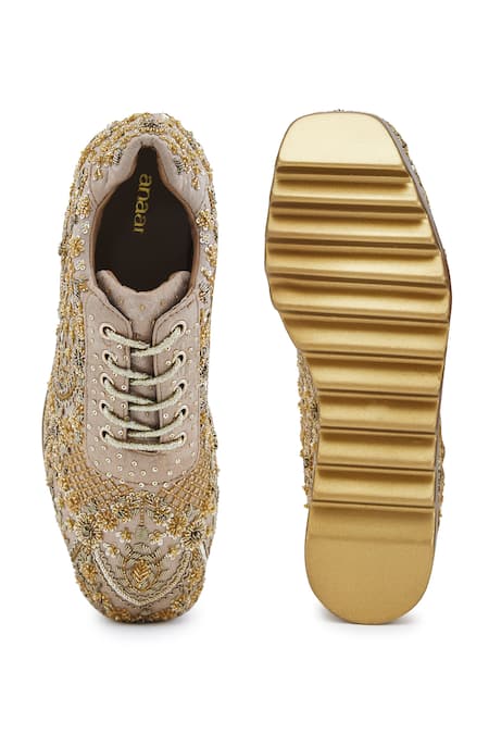 Anaar Gold Elegante Zardozi Embroidered Wedge Sneakers Online at Aza Fashions Anaar_Gold Elegante Zardozi Embroidered Wedge Sneakers _Online_at_Aza_Fashions