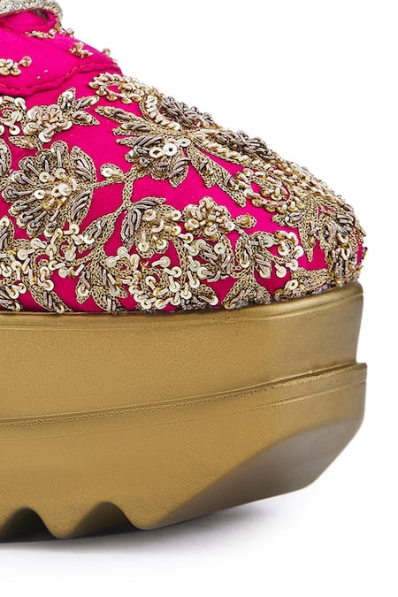 Anaar_Fuchsia Embroidery, Beads, Sequins Swoon Town Marodi Wedge Sneakers _at_Aza_Fashions