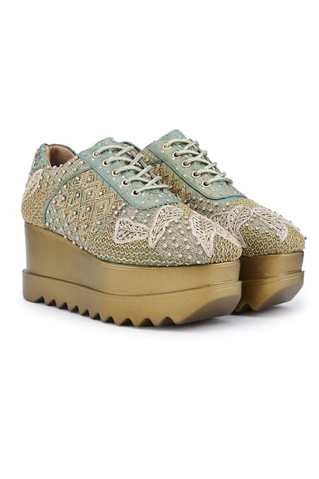 Anaar Gaia Bead Embellished Geometric Wedge Sneakers 