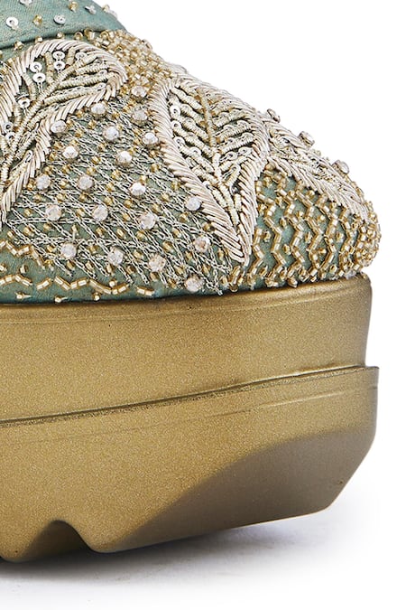 Buy Anaar Green Gaia Bead Embellished Geometric Wedge Sneakers Buy_Anaar_Green Gaia Bead Embellished Geometric Wedge Sneakers