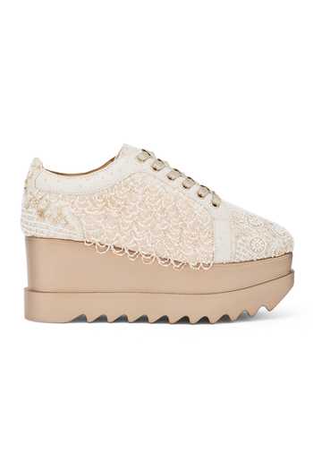 Buy_Anaar_Ivory Thumka Crew Beaded Jaali Embellished Wedge Sneakers _Online_at_Aza_Fashions