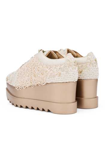 Shop_Anaar_Ivory Thumka Crew Beaded Jaali Embellished Wedge Sneakers _Online_at_Aza_Fashions