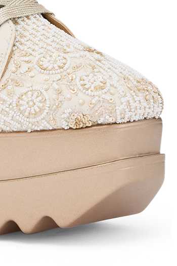 Anaar_Ivory Thumka Crew Beaded Jaali Embellished Wedge Sneakers _at_Aza_Fashions