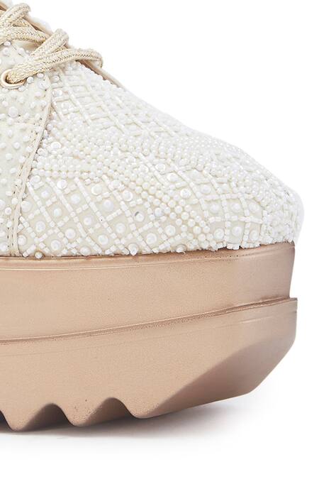 Anaar_Ivory Kulfi Couture Bead Embellished Wedge Sneakers _at_Aza_Fashions